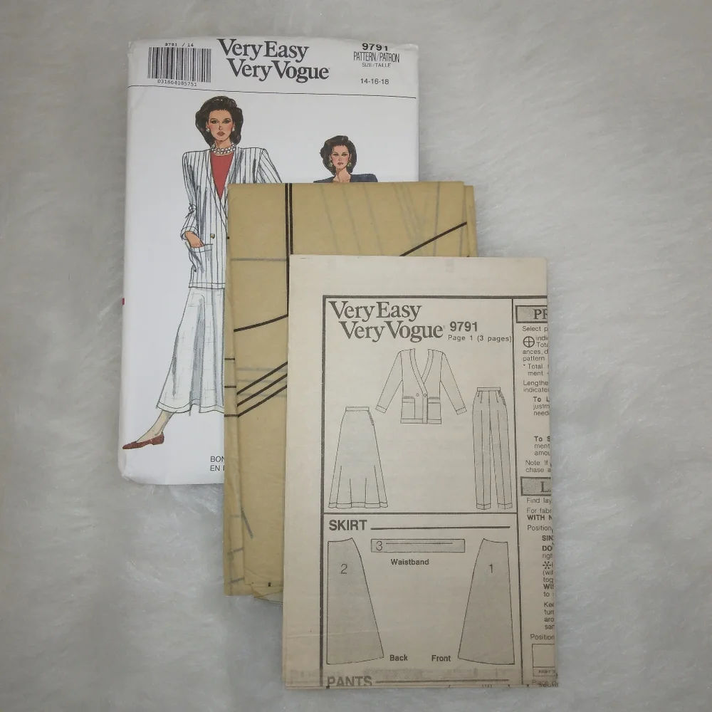 VOGUE 9791 Misses Jacket Skirt Pants Size 14-16-18